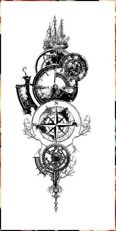 Clock Tattoo Design - Find thousands of brands and amazing products, all catered for the modern shopper like YOU. Check It Out Now! Tato Jam, Tato 3d, Pirate Tattoo, Polynesian Tattoos, Compass Tattoo Design, Clock Tattoo Design, Tattoo Zeichnungen, Nautical Tattoo, Geometric Tattoos