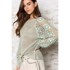 Good Energy Patchwork Crochet Sweater in Sage You may have to layer this cutie with a tank or cami, but the #details make it worth it! You don't have to do a neutral underneath, we're thinking a powder blue or baby pink may give it a little extra pop too! Open weave & lightweight, those combos make this a great pair with jeans & shorts. Sage green with fab crochet sleeves, think about it with white bottoms (insert BIG heart eyes for that outfit inspo)! Item Deets: Length: 23 1/2" Bust: 22" Measured from a small Oversized fit Size Chart Small: 2-6 Medium: 6-10 Large: 10-14 Shop all your favs + all the new at shoppoppyandseed.com + receive 15% off your first order! ❤ Return Policy: Even Exchange or Store Credit only within 7 days of delivery. Patchwork Crochet Sweater, Crochet Granny Square Sweater, Patchwork Crochet, Square Sweater, Crochet Sleeves, Granny Square Sweater, White Bottoms, Crochet Granny Square, Comfy Pants