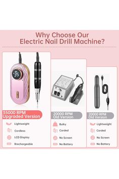 Nail Drill Professional, 35000RPM Rechargeable Electric Nail Drill Machine with LCD Display, Portable Efile Nail Drill with 11Pcs Drill Bits for Acrylic Nails Remove Gel Polish for Beginner and Pros Remove Gel Polish, Drill Bits, Gel Polish, Acrylic Nails