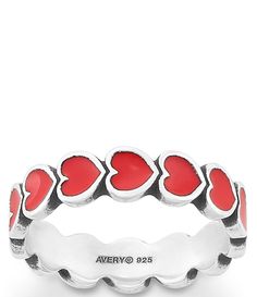 From James Avery&#x2C; this ring features:  Sterling silver&#x2C; red enamelFeatures hand-enameled red heartsComplete the look with the matching red Enamel Scalloped Heart CharmAvailable in whole and half sizes 4-10Approx. 0.1875" WNot available for ring sizingMade in the USA. Red Heart Ring, James Avery Rings, Connected Hearts, Lovecore Aesthetic, James Avery Jewelry, Sterling Silver Jewelry Rings, Fish Fish, James Avery, Great Tattoos