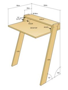 a wooden desk with measurements for the legs