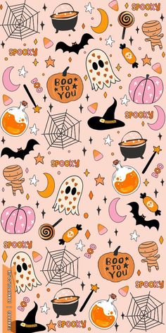 an image of halloween stickers on a pink background