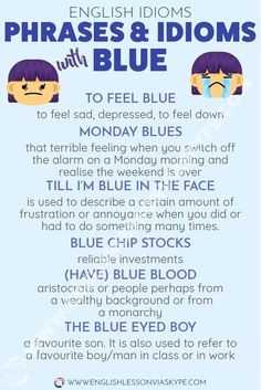 a poster with the words phrases and idioms in english, blue on it