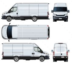 four different views of the side and back of a white van - stock photo - images