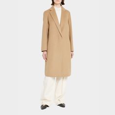 Vince luxe coat with faux horn buttons Notched lapels; button front Long sleeves Dropped shoulders Side seam pockets Relaxed fit Mid-length hem Wool/polyester/nylon Dry clean Imported Wool Blend Coat, Outerwear Coats, Black Coat, Outerwear Women, Wool Blend, Duster Coat, Normcore, Tops Designs, Relaxed Fit