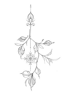 a black and white drawing of a wind chime with leaves on it's side