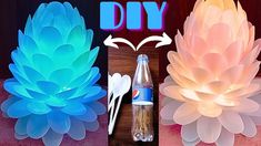 three different types of flowers made out of plastic bottles and paper straws, with the words diy on them