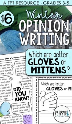 winter opinion writing activity with gloves or mittens for kids to practice their writing skills