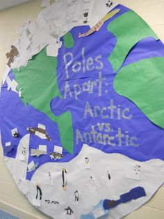 I talked with each first grade class about the differences in the North and South Poles and read the book: Poles Apart. Each student then made an animal from the north or south pole to add to our world. North Pole Activities For Kids, North Pole Crafts For Kids, Polar Animals Preschool, Arctic Habitat, Antarctic Animals, Pole Nord