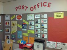 a bulletin board with post office notes on it