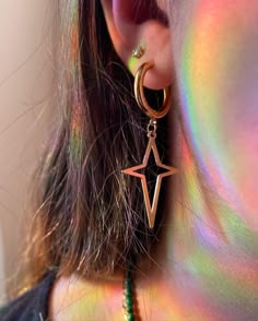 Dangly North Star Earrings Details: Color: Available in White and Yellow Metal: Stainless Steel Plating: PVD Masc Cottagecore, 4 Point Star, Gold Star Earrings, Star Earring, Starburst Earrings, Earrings Star, Earrings Aesthetic, Metal Stars, Earring Gold