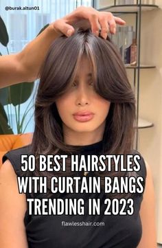 Hide your forehead, accentuate your cheekbones or just improve your style with trendy curtain bangs for every face shape! #curtain #bangs Old Hollywood Hairstyles, Hollywood Hairstyles, Old Hollywood Hair, Bangs With Medium Hair, Layered Haircut, Haircut For Thick Hair, Trending Hairstyles, Haircuts With Bangs