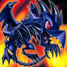 a drawing of a blue dragon with flames in the background