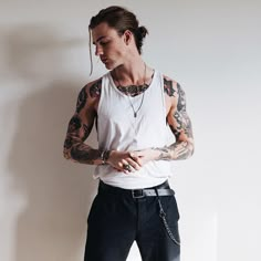 Man With Tattoos, Men With Street Style, Grunge Hair, Long Hair Styles Men, Poses For Men