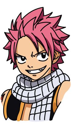 an anime character with pink hair wearing a scarf