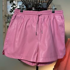 Entro Soft Pink Faux Leather Shorts With Elastic Waistband And Functional Drawstring, Side Pockets And A Slit Sides For Maximum Movement These Are Very Soft Not Stiff New With Tags, Never Wore Size: Large #C021 Faux Leather Shorts, Leather Shorts, Pink Shorts, Soft Pink, Faux Leather, High Waisted, Womens Shorts, Elastic, Tags