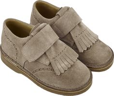 A pair of boy brogue shoes crafted from 100% suede uppers, cushioned leather insoles and rubber outer soles. This stylish design is complete with tassels and cut out detail. Boots With Tassels, Shoe Crafts, Tassel Dress, Brogue Shoes, Velcro Straps, Stylish Design, Tassels, Ankle Boots, Cut Out