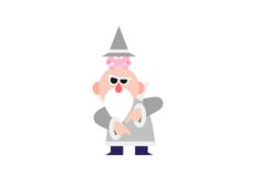 an old man with a big beard and a pink bow on his head is standing in front of a white background