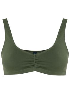 olive green stretch-design ruched detailing scoop neck sleeveless straight hem Fitted Green Sports Bra, Fitted Green Sports Bra With Scoop Neck, Green Fitted Scoop Neck Sports Bra, Green Moisture-wicking Athletic Fit Sports Bra, Green Sports Bra With Scoop Neck And Built-in Bra, Bra Items, Nanny, Olive Green, Scoop Neck