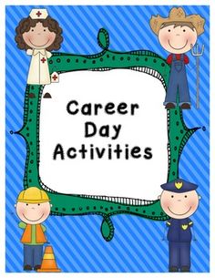 a poster with the words'career day activities'in front of children wearing construction hats