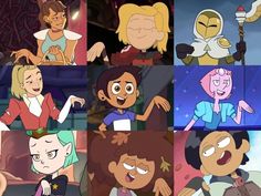 cartoon characters with different facial expressions on their faces and in the background, there is an animated