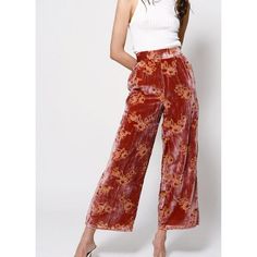 Beautiful Dusty Rose Velvet Wide Leg Pants With A Floral Burnout Print! Nwt. Bought Them And They're Too Big. Cropped, Ultra Wide Leg Style With Invisible Zip In The Back. 2" Wide Waist With Elastic At The Back. Side Pockets And Pleats At The Waist For A More Tailored Look! Extremely Comfortable, Very Cute And Sophisticated! Size M. Measures 15" Across Waist, 12.5" Wide Leg, 15" Rise From Inseam, 26" Inseam, 20.5" Across Hips Velvet Wide Leg Pants, Rose Velvet, Velvet Burnout, Select Shop, Ultra Wide, Wide Waist, Fashion Deals, Velvet Pants, Pink Velvet