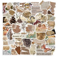 a collage of many different things with words and pictures on them, all over the place