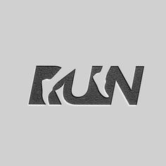 the word run written in black and white on a gray background with an image of a man