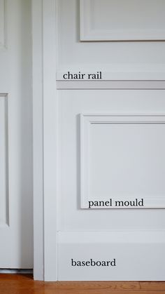 the names of different types of doors on a white door with wood floors and hard wood flooring