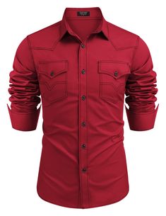 PRICES MAY VARY. High Quality Cotton Shirt: The western dress shirt is made from 100% cotton fabric; soft, lightweight and breathable; excellent comfort, wrinkle resistance and durability Classic Cowboy Shirt: Mens long sleeve vintage western shirt with authentic western front and back yokes; turn down collar, buttoned flap chest pockets with unique stitching, adjustable cuffs; the perfect blend of western cowboy with modern fashion style Easy to Match: This western work shirt can be easily matc Western Long Sleeve Shirt With Buttons, Western Style Long Sleeve Shirt With Buttons, Western Style Cotton Shirt For Spring, Long Sleeve Shirt With Pockets For Rodeo, Western Long Sleeve Shirt For Summer, Collared Shirt With Pockets For Rodeo, Western Style Collared Shirt With Pockets, Western Collared Shirt With Buttons, Western Style Cotton Shirt With Pockets