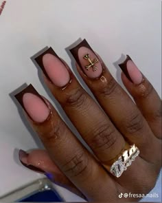 follow for more Brown Acrylic Nails, Brown Nail, Drip Nails, French Acrylic Nails