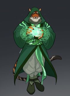 a cartoon character holding a green lantern in his hands and wearing a hoodie with an animal