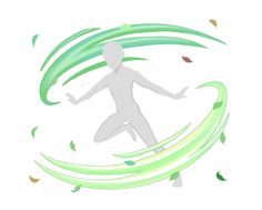 a man is running through the air with leaves around him