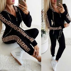 Mira Duma, Jogging Outfit, Leopard Print Coat, Sweat Suit, Leopard Print Leggings, Zippered Sweater, Print Coat, Tracksuit Set, Winter Mode