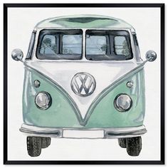 a watercolor painting of a vw bus