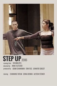 an advertisement for step up with two people in front of the poster and one man holding his arm out