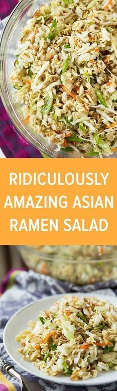 This ridiculously amazing Asian ramen salad will have you and your guests going back for thirds and fourths. Everyone will be asking for the recipe and you'll want to bring this easy dish to every potluck! Quick Picnic Side Dishes, Potluck Dishes Easy, Ramen Slaw, Asian Ramen Salad, Asian Ramen, Potluck Food, Ramen Salad, Summer Sides, Pot Luck