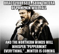 a man holding a microphone and wearing a fur coat with the caption brace yourself son the era of pumpkin will fall and the northern winds will whisper pepper peppermint everything