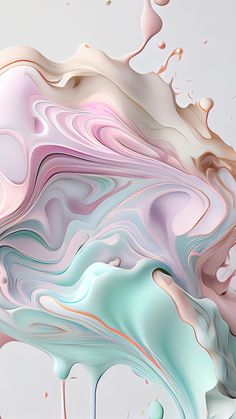 an abstract painting with pink, blue and white colors on it's surface is featured in this image