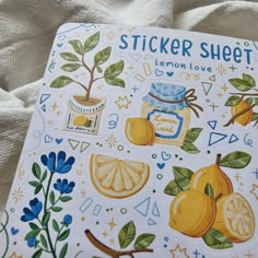 a sticker sheet with lemons and honey on it