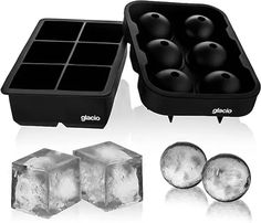 ice cubes and balls in an ice tray