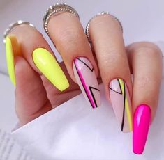 Neon Acrylic Nails, Nails Yellow, Colorful Nail, Summer Manicure, Vacation Nails, Trendy Nail, Nails Summer