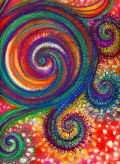 an abstract painting with swirls and colors