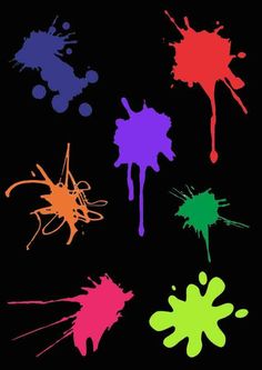 different colors of paint splattered on a black background