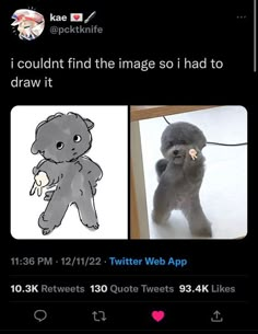 a tweet with an image of a teddy bear and the caption that reads, i couldn't find the image so i had to draw it