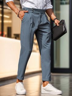 Men's Solid Color Simple Daily Dress Pants Dusty Blue    Fabric Plain  Slight Stretch  Men Clothing, size features are:Bust: ,Length: ,Sleeve Length: Cheap Suits For Men, Clothing Model, Mens Dress Pants, Model Beauty, Suit Pants, Pleated Pants, Daily Dress, Shoes Shop, Type Of Pants