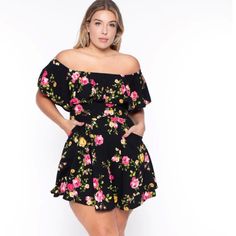 Curvy Sense Plus Size Rosabel Floral Dress- Black,Size 2x,Length 35” Inches,Like Brand New Condition . This Plus Size, Floral Print Dress Features An Off The Shoulder Neckline With A Ruffled Hem, The Dress Flares Out Into A Flirty A-Line With Ruffled Hem And Has Pockets. Floral Dress Black, Floral Print Dress, Perfect Summer, Dress Black, Floral Dress, Print Dress, Off The Shoulder, Black Color, The Dress