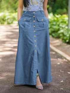 FREE SHIPPING ON ALL ORDERS OVER $50 | 100% SATISFACTION GUARANTEED Click "ADD TO CART" To Get Yours Now | Up To 60% OFF✨ Step into timeless elegance with our Women's Vintage Denim Maxi Skirt. Designed to offer both style and comfort, this casual solid skirt features an oversized fit, perfect for adding a touch of vintage charm to your everyday wardrobe. Whether you're dressing up for a casual day out or looking for a versatile piece to pair with your favorite tops, this denim maxi skirt is a mu Cheap Retro Denim Skirt For Spring, Cheap Long Denim Skirt Casual Style, Cheap Full Length Cotton Denim Skirt, Long Casual Skirts For Women, Retro Skirts, Long Skirt Casual, Retro Skirt, Solid Skirt, Maxi Rok