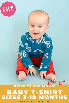 an adorable baby wearing a blue longsleeved baby shirt made using fleecefun.com's free pattern and tutorial T Shirt Tutorial, Sewing Shorts, Shirt Tutorial, Start Sewing, Sewing Essentials, Free Sewing Pattern, Baby T Shirt, Sewing For Kids, Sewing Patterns Free