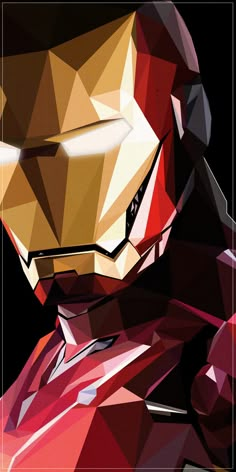 the iron man is depicted in this low poly art style poster, which includes geometric shapes and colors